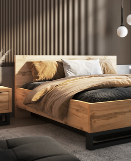 Postele SIGUNI postel 180x200 cm s roštem a úložným prostorem, dub wotan
