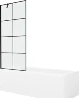 Vany MEXEN/S Cubik obdélníková vana 160 x 70 cm s panelem + vanová zástěna 80 cm, černá vzor 550316070X9508007077
