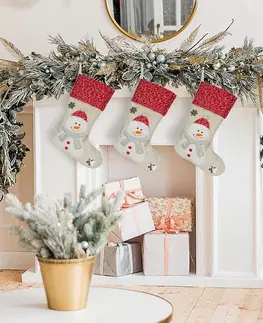 Vánoční dekorace Krémové mikulášské boty se sněhulákem