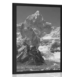 Černobílé Plakát nádherný vrchol hory v černobílém provedení