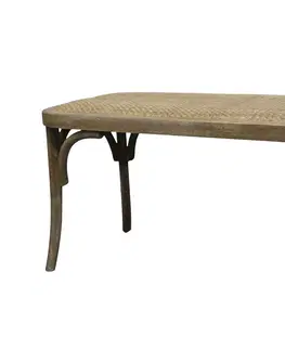 Židle Hnědá antik francouzská dřevěná lavice s proutěným výpletem Old French - 100*42*46cm Chic Antique 41040600 (41406-00)
