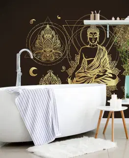 Tapety Feng Shui Tapeta zlatý meditující Budha