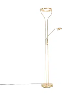 Stojaci lampy Moderní stojací lampa zlatá s ramenem na čtení včetně LED a stmívače - Divo