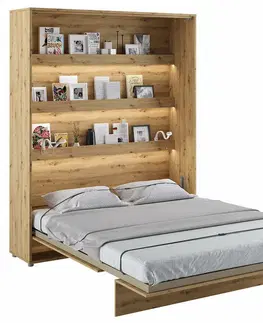 bez úložného prostoru Vysoká sklápěcí postel ve skříni dvoulůžko MONTERASSO, 160x200, dub artisan