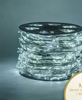 LED řetězy DecoLED LED světelný řetěz - 100m, ledově bílá s FLASH efektem, 1000 diod, bílý kabel