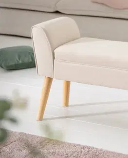 Stylové a luxusní lavice Estila Skandinávská čalouněná lavice Karen béžové barvy s dřevěnými nohami 90cm