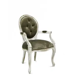 Luxusní jídelní židle Estila Luxusní čalouněná vintage židle Adrien z masivního mahagonového dřeva a bílým ošoupaným nátěrem 95cm