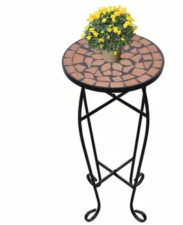 Zahradní stolky Mozaikový stolek na květiny keramika Dekorhome Cihlová