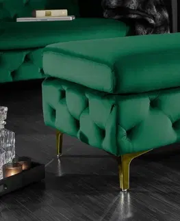 Stylové a luxusní taburety Estila Barokní luxusní taburetka Modern Barock se smaragdových potahem a zlatými nožičkami 90cm