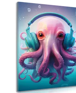 Obrazy párty zvířata se sluchátky Obraz chobotnice se sluchátky
