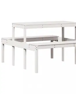 Grily Piknikový stůl bílý 110 x 134 x 75 cm masivní borové dřevo