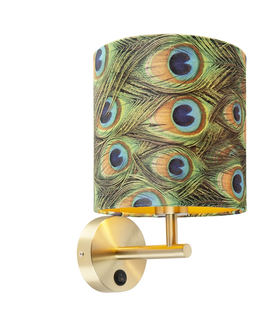 Nastenna svitidla Vintage nástěnná lampa zlatá s odstínem 20/20/20 sametový páv - Combi