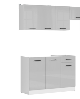 Kuchyňské linky Kuchyně JAMISON 180/230 cm bez pracovní desky, bílá/světle šedý lesk