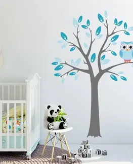 Samolepky na zeď Dětské samolepky na zeď - Strom s modrou sovičkou
