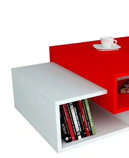 Konferenční stolky Sofahouse Designový konferenční stolek Landis 105 cm bílý/červený
