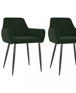 Židle Jídelní židle 2 ks samet / kov Dekorhome Tmavě zelená