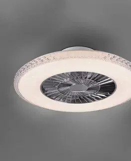 Stropní ventilátory se světlem Reality Leuchten LED stropní ventilátor Harstad, křišťálový rám