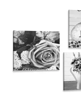 Sestavy obrazů Set obrazů černobílé vintage zátiší s nápisem Love