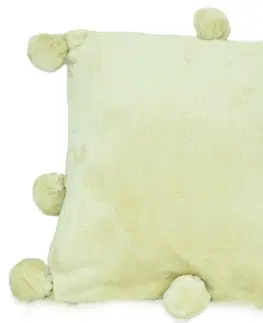 Polštáře Kontrast Sametový povlak na polštář BLUMI s bambulkami - 40 x 40 cm - béžový