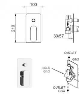Sprchy a sprchové panely SAPHO SPY podomítkový sprchový set s pákovou baterií, 2 výstupy, černá mat PY42/15-02