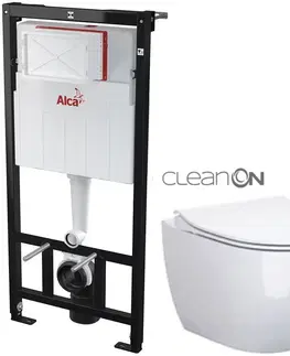 WC sedátka ALCADRAIN Sádromodul předstěnový instalační systém bez tlačítka + WC CERSANIT ZEN CLEANON + SEDÁTKO AM101/1120 X HA1
