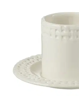 Hrnky a šálky Bílý keramický šálek s podšálkem Hella White - 14*14*9 cm J-Line by Jolipa 34642