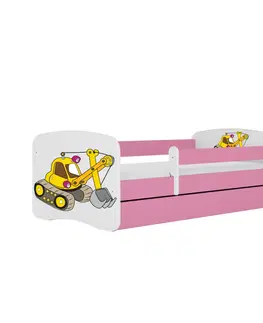 Dětské postýlky Kocot kids Postel Babydreams bagr růžová, varianta 80x180, bez šuplíků, bez matrace