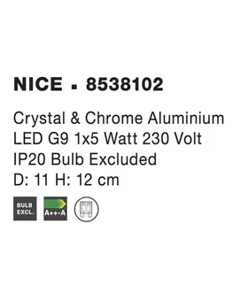 Designová nástěnná svítidla NOVA LUCE nástěnné svítidlo NICE čirý křišťál a chromovaný hliník G9 1x5W IP20 bez žárovky 8538102