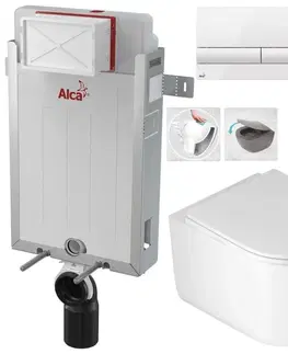 Záchody ALCADRAIN Renovmodul předstěnový instalační systém s bílým tlačítkem M1710 + WC DEANTE Jasmin se sedátkem RIMLESS AM115/1000 M1710 JA1