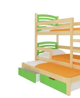 Postele ArtAdrk Dětská patrová postel s přistýlkou SORIA Barva: Borovice / zelená