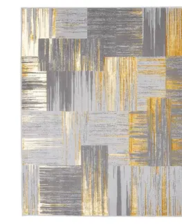 Moderní koberce Moderní šedý koberec do obývacího pokoje se zlatým motivem