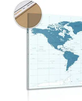 Obrazy na korku Obraz na korku politická mapa světa v modré barvě