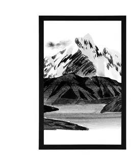 Černobílé Plakát krásná horská krajina v černobílém provedení