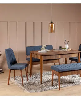 Kuchyňské a jídelní židle Jídelní lavice s opěrkou VINA ořech modrá