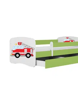 Dětské postýlky Kocot kids Dětská postel Babydreams hasičské auto zelená, varianta 80x180, se šuplíky, bez matrace