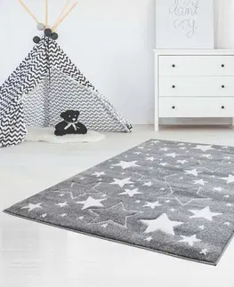 Dětské koberce Šedý koberec do dětského pokoje s hvězdami