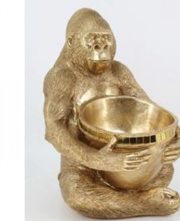 Sošky exotických zvířat KARE Design Soška Gorila s mísou- zlatá, 41cm