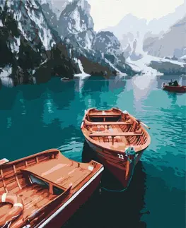 Příroda Malování podle čísel loďky na alpském jezeře