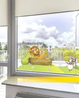 Samolepky na zeď Samolepka na okna - Dětská krajina se lvem