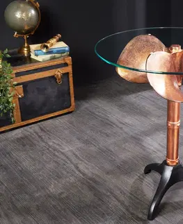 Luxusní a designové příruční stolky Estila Koloniální kulatý příruční stolek Helice s nohou v měděné barvě s designem lodního šroubu a skleněnou vrchní deskou 73 cm