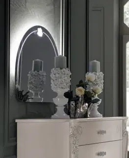 Luxusní a designová zrcadla Estila Závěsné zrcadlo Lussitano v obloukovém tvaru v moderním barokním stylu s LED světlem a dekorem v podobě růže 90cm