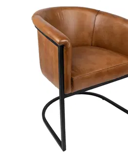 Jídelní stoly Hnědá kožená jídelní židle ve tvaru křesílka Grionne - 62*60*77 cm Clayre & Eef 50712