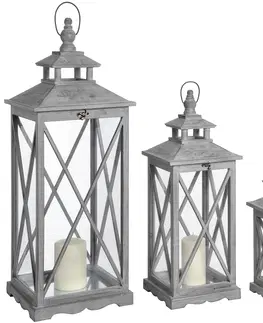 Svíčky, svícny a lucerny Estila Designový set tří dřevěných luceren