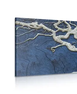 Obrazy stromy a listy Obraz abstraktní strom na dřevě s modrým kontrastem