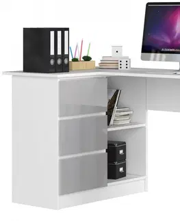 Psací stoly Ak furniture Rohový psací stůl B16 124 cm bílý/šedý levý