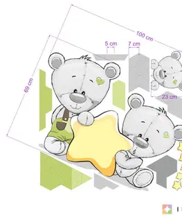 Samolepky na zeď Samolepky do dětského pokoje - Zelení medvídci s hvězdičkou a se jménem