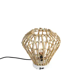 Stolni lampy Venkovská stolní lampa bambusová s bílou - Canna Diamond