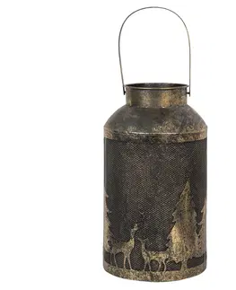 Zahradní lampy Zlatá antik kovová lucerna s patinou Jeleni a stromy – Ø 20*40 cm Clayre & Eef 6Y3886