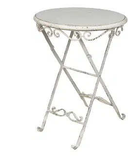 Konferenční stolky Bílý antik kovový skládací odkládací stolek Sienna - Ø 55*64 cm Clayre & Eef 50605
