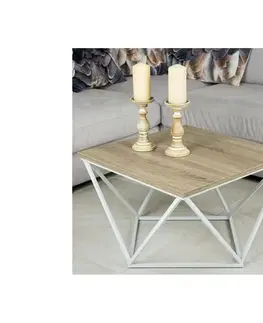 Konferenční stoly HowHomely Konferenční stolek CURVED 62x62 cm bílá/hnědá 